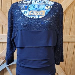 Navy Cocktail Dress with 3/4 Lace Sleeves